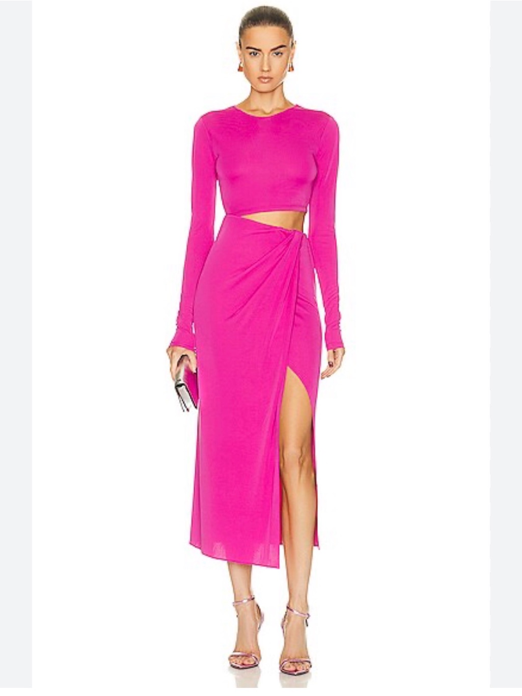 The Andamane Fuchsia Long-Sleeve Cutout Midi Dress